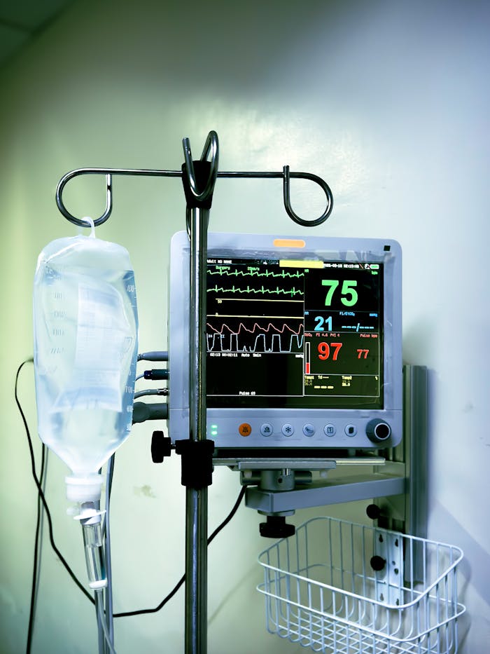 Medical equipment in use, showing vitals on a monitor next to an IV drip in a Cebu City healthcare facility.